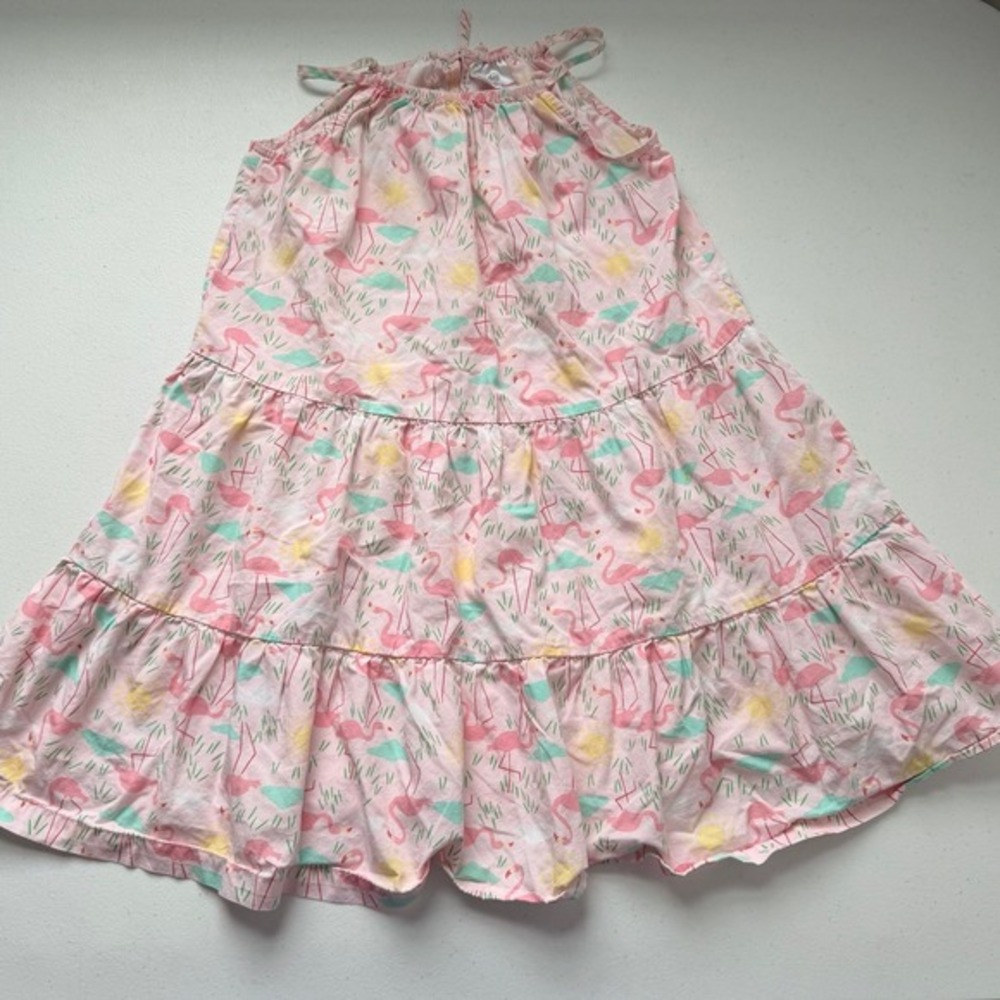 🔆 Hanna Andersson Spring Summer Flamingo Print Tiered Sun Dress 6/7 Runs Big‎